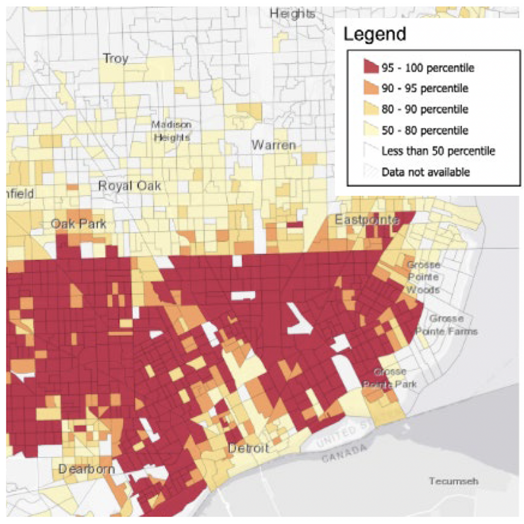 Environmental justice lead and low income map